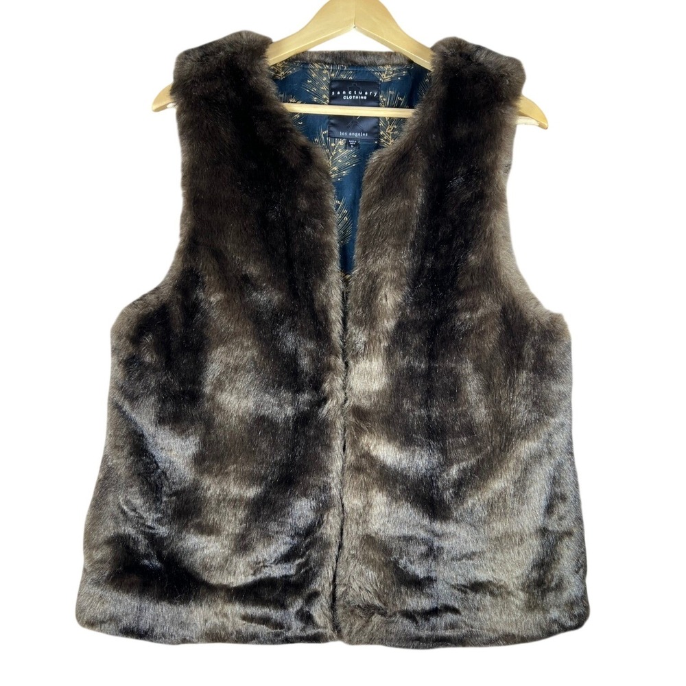 Sanctuary Clothing Faux‎ Fur Vest Size L Brown Boho Mob wife RETRO
